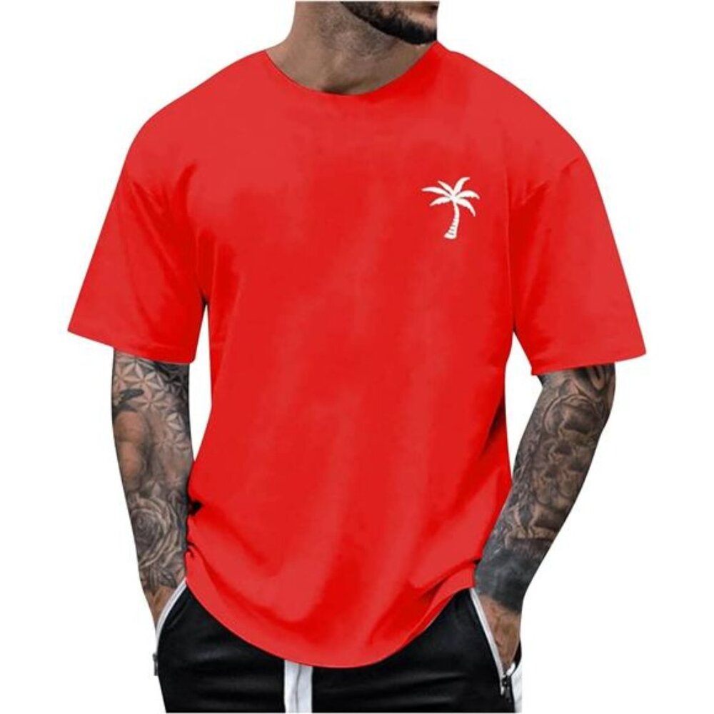 Mens T Shirt Short Sleeve Crew Neck Tropical Print Shirts